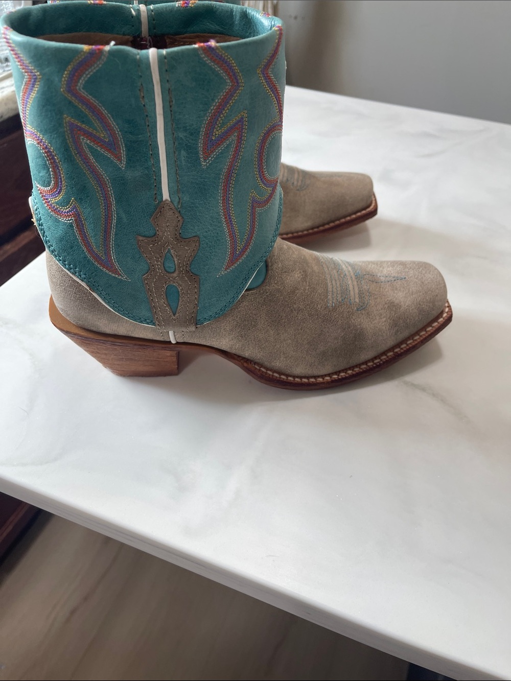 Twisted X Two-Tone Western Ankle Boots in Turquoise and Taupe - Picture 5 of 10